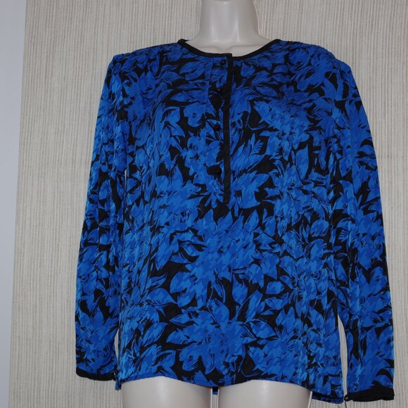 The Silk Farm Silk Blue Black Floral Long Sleeve Blouse Size:8 ( vintage) - Picture 1 of 4